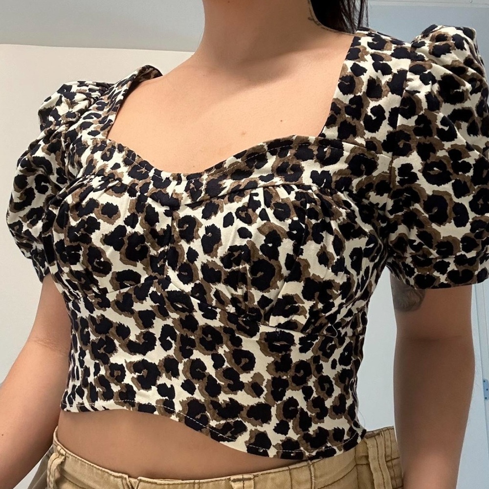 Cheetah Print Cotton Bustier Cropped Top